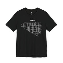 Load image into Gallery viewer, White ink Alief map design on black unisex short sleeve Chozzen Few cotton T-shirt