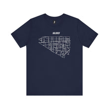 Load image into Gallery viewer, White ink Alief map design on navy unisex short sleeve Chozzen Few cotton T-shirt