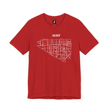 Load image into Gallery viewer, White ink Alief map design on red unisex short sleeve Chozzen Few cotton T-shirt