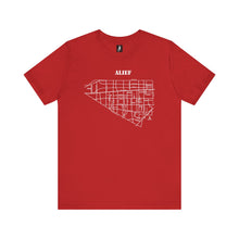 Load image into Gallery viewer, White ink Alief map design on red unisex short sleeve Chozzen Few cotton T-shirt