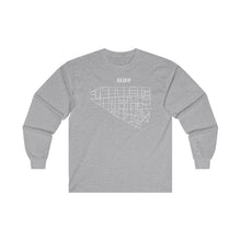 Load image into Gallery viewer, White ink Alief map design on sport grey unisex long sleeve Chozzen Few ultra cotton T-shirt