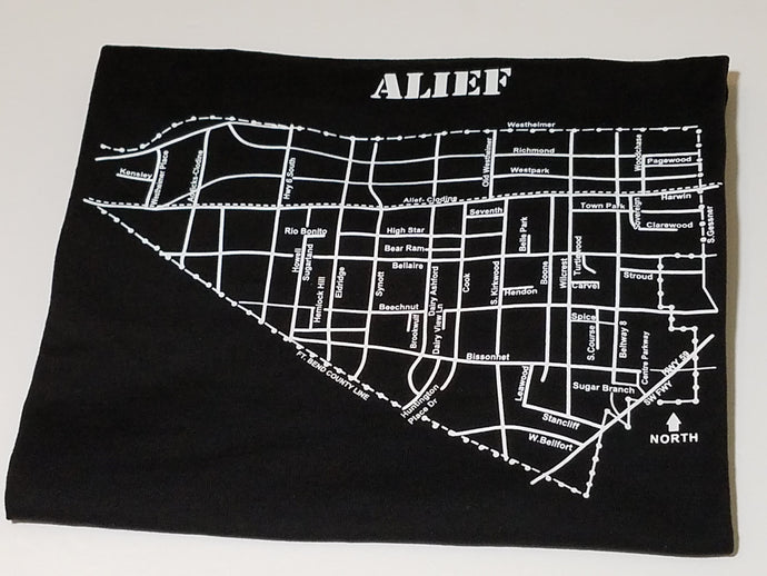 Classic White ink Alief map design on black unisex short sleeve Chozzen Few cotton T-shirt
