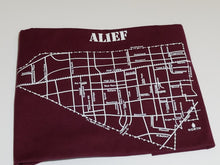 Load image into Gallery viewer, Classic White ink Alief map design on burgundy unisex short sleeve Chozzen Few cotton T-shirt