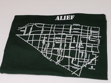 Load image into Gallery viewer, Classic White ink Alief map design on forest green unisex short sleeve Chozzen Few cotton T-shirt