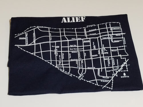 Classic White ink Alief map design on navy unisex short sleeve Chozzen Few cotton T-shirt