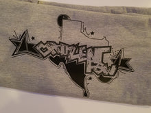 Load image into Gallery viewer, Classic black ink hand-drawn Texas logo design on heather grey unisex short sleeve Chozzen Few cotton T-shirt