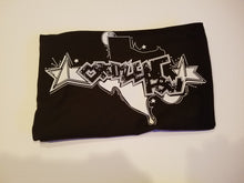 Load image into Gallery viewer, Classic white ink hand-drawn Texas logo design on black unisex short sleeve Chozzen Few cotton T-shirt