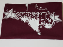 Load image into Gallery viewer, Classic white ink hand-drawn Texas logo design on burgundy  unisex short sleeve Chozzen Few cotton T-shirt