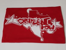 Load image into Gallery viewer, Classic white ink hand-drawn Texas logo design on red unisex short sleeve Chozzen Few cotton T-shirt